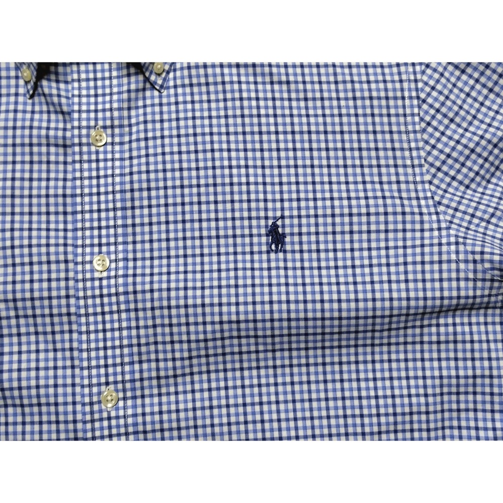 Ralph Lauren Slim Fit Easy Care Blue Gingham Check Stretch Long Sleeve Shirt